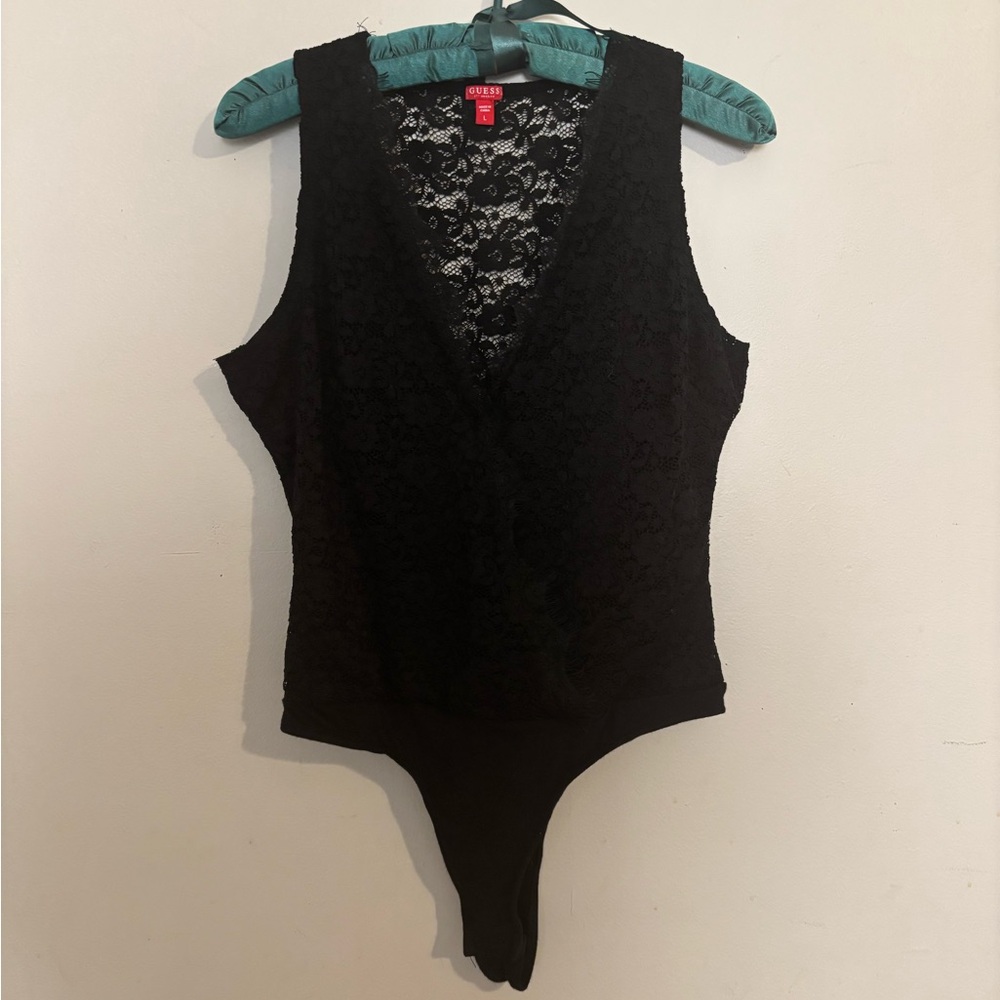 Guess Black Floral Lace sleeveless bodysuit size L